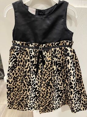 Wonderkids Black and Beige Leopard Party Dress